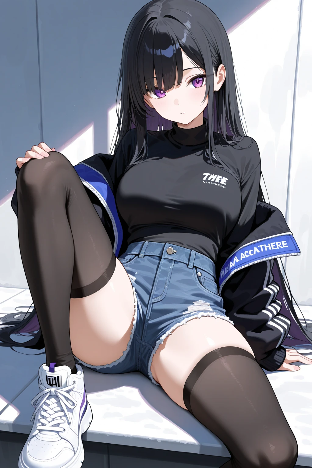(masterpiece),(best quality),(ultra-detailed),(best illustration),(best shadow),(absurdres),(detailed background), full body shot, Asian Femboy, Cute, Slim build, Black eyes, Light skin, skirt, Long black hair with pink highlights, USA T-Shirt, western boots, Smile, bulge, black eyeliner, Texas farm background, anime art style, flat chest, Sitting on the grass,