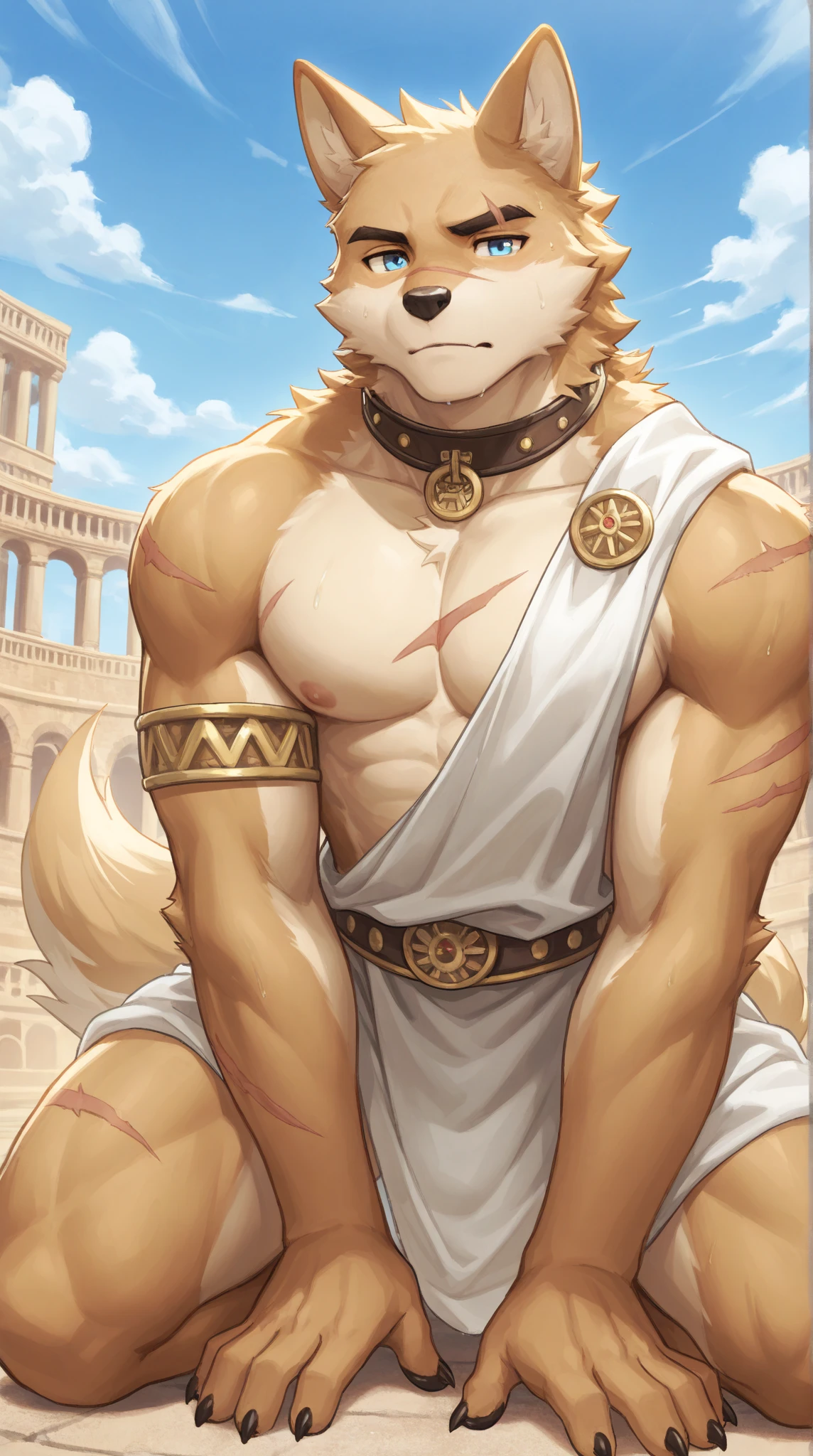 Lugia, (by fuze, braeburned, iztli, ventkazemaru, ultilix, anti dev), loincloth, solo, sitting in the entrance of an ancient Greek temple