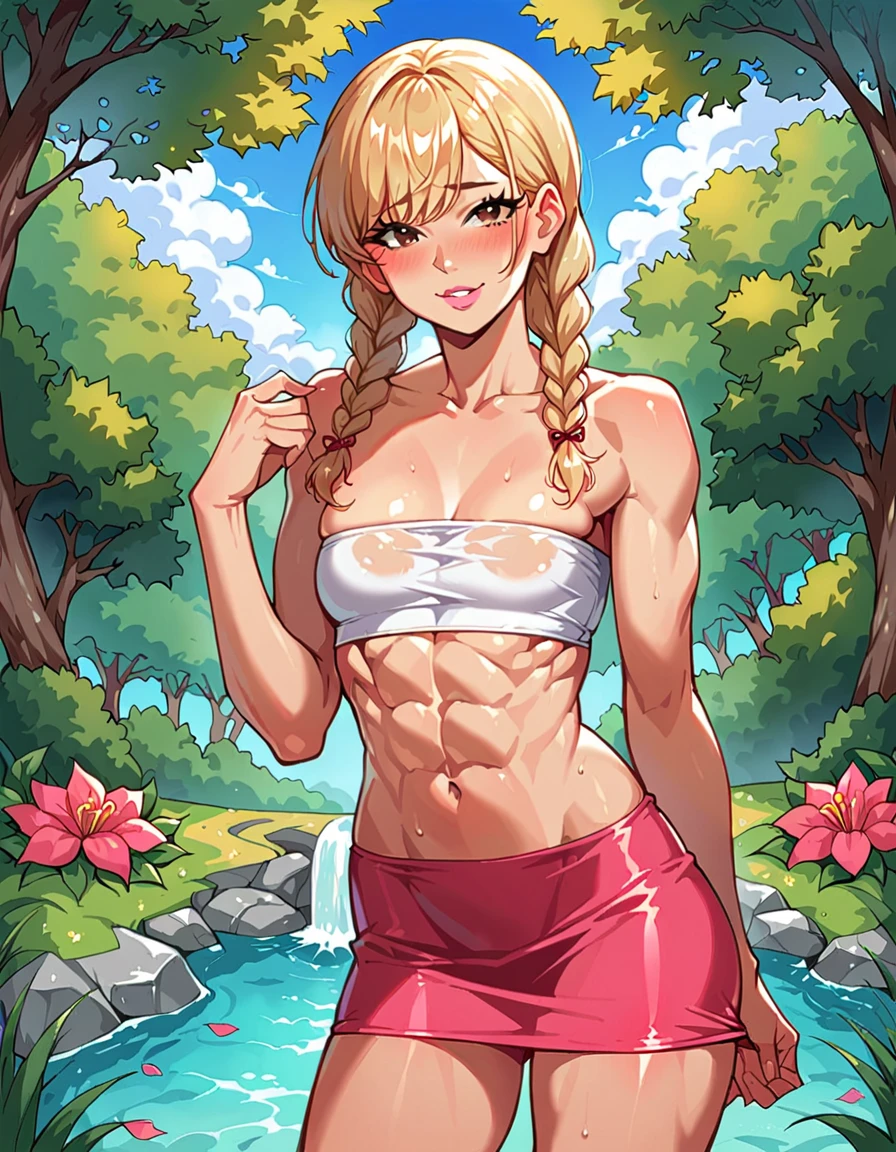 Gwen Stacy, ripped muscle, muscular body, pale skin, smile(blush), bikini, sixpack abs, [ultra detailed skin:1.2], 8k uhd, pussy, full body, crowd, public, night, standing,