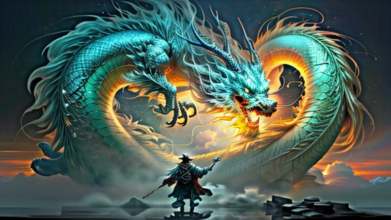 woman standing infront of buddhist temple in the mountains, dragon in storm clouds, lightning, rain, dark sky <lora:Storm_Cloud_Style:0.9> martius_storm <lora:Retro_Illustration:1> 2d game scene, oil and watercolor painting, (masterpiece:1.2), best quality, (hyperdetailed, highest detailed:1.2), high resolution textures, <lora:EnvyBetterHiresFixXL01:1>