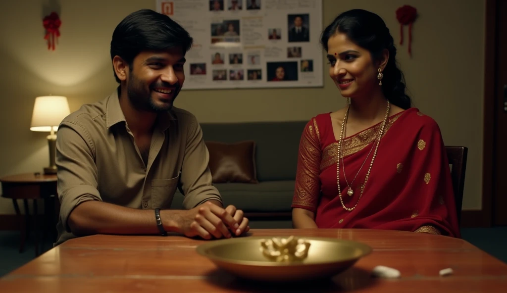 Domestic Fight between young Indian
husband and wife with kichen pan