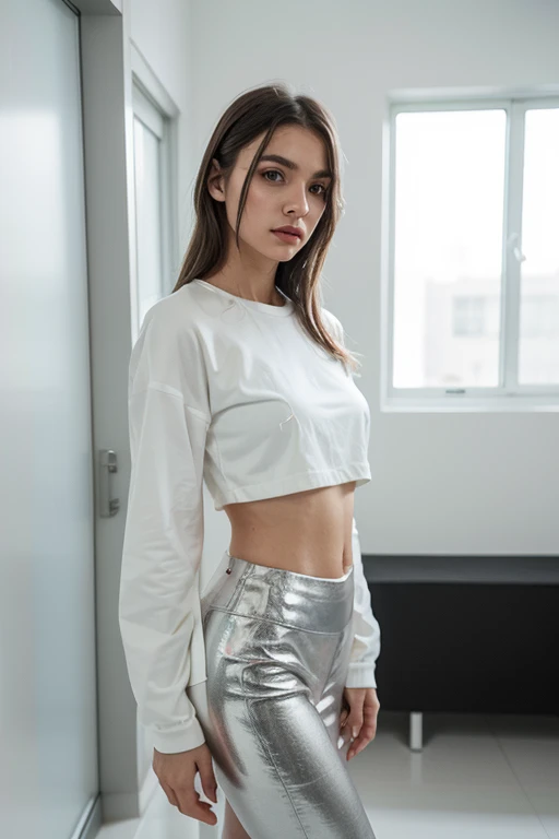 A 20 year old girl, long light brunette hair, disheveled hair, angry expression, ripping off a sleeveless white satin blouse and pleated skirt, dynamic lighting, (best quality,4k,8k,highres,masterpiece:1.2),ultra-detailed,(realistic,photorealistic,photo-realistic:1.37),HDR,UHD,studio lighting,ultra-fine painting,sharp focus,physically-based rendering,extreme detail description,professional,vivid colors,bokeh,portrait
