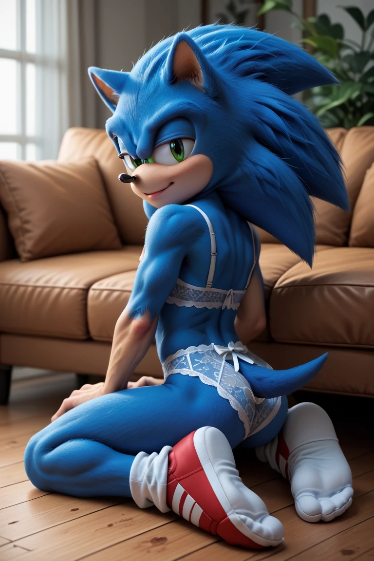 1 boy, blue fur, Sonic The Hedgehog The Movie, crossdresser, Leath Mini Skirt, fancy bedroom background, detailed hands, detailed face, detailed body, wide hips, fat ass, gay sex, anal sex, being penetrated by a human, masterpiece, high quality, faceless human, tail, moaning, tongue out, used condoms on floor, Realistic artstyle, sex on bed, curvy, heels, flat chest, spankin buttocks, shortstack, short stature, ahegao, testicles, POV, spit on mout, tears, peace sign, highly blushed, thick thighs