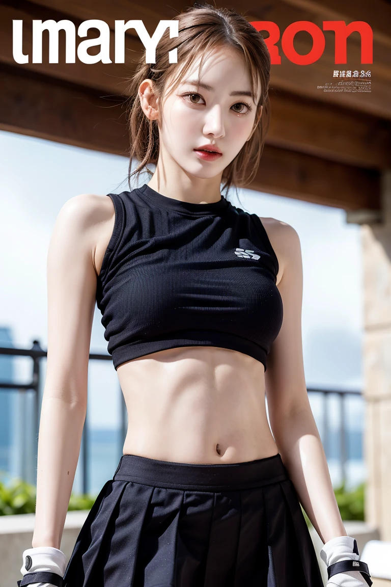 (solo), (a detailed full body RAW photo of a girl), (masterpiece:1.0), (best quality:1.4), (ultra highres:1.2), (photorealistic:1.4), 8k resolution, Canon EOS R5, 50mm, absurdres, ultra detailed, (18yo), sharp focus, cinematic lighting, detailed beautiful face, (makeup:1.2), (ulzzang-6500-v1.1), petite figure, detailed skin texture, pale skin, flat chest, (skinny and fit body:1.3), thigh gap, detailed brown hair, (very messy hair:1.5), (Avril Lavigne:0.7), smiling, (sports bra, sports leggings:1.4), realistic glistening skin, (bedroom:1), (cameltoe:1.3), (sweating:1.45), slim waist, seductive smile, solo