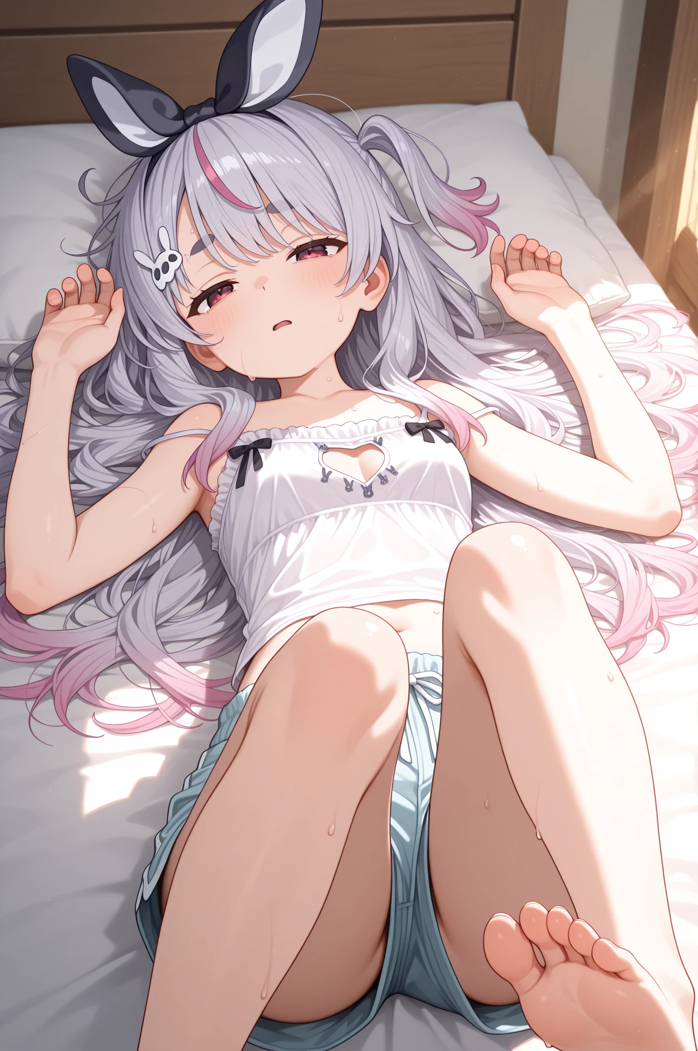 Masterpiece, anatomically correct, textured skin, high quality, best quality, highres, HD, 4K, UHD, a cute small girl laying on bed