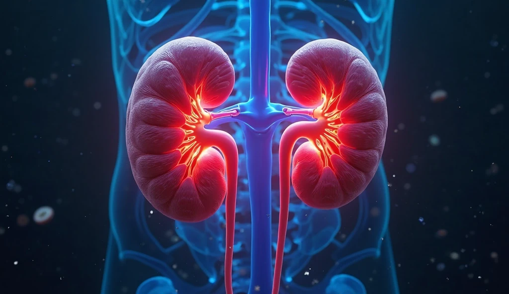Generates an ultrasound image of the kidneys