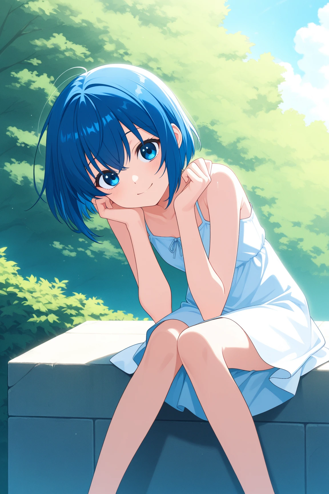 anime girl with blue hair and a white shirt sitting in the grass, anime moe artstyle, official artwork, anime artstyle, anime style. 8k, made with anime painter studio, official art, an anime portrait of cirno, anime style 4 k, anime land of the lustrous, mikudayo, high quality anime artstyle, anime girl with teal hair