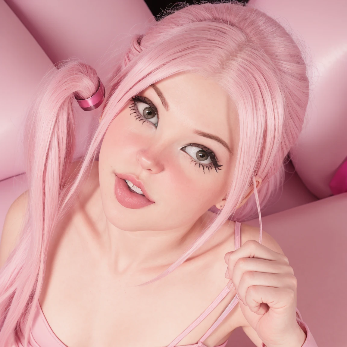 arafed woman with pinkes Haar and a hat sticking out her tongue, belle delphine, long Kaugummi-Haare, cute girl with short pinkes Haar, with pinkes Haar, long flowing pinkes Haar, long pinkes Haar, pink girl, pinkes Haar, flowing pinkes Haar, Kaugummi-Haare, huge pinkes Haar, light pinkes Haar, pink wispy hair, amouranth