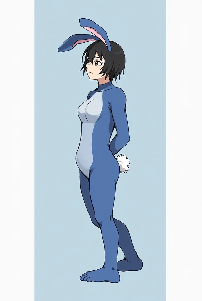 (masterpiece, best quality), standing, from behind, looking back, curvy, mature female, smirk, looking at viewer, <lora:mirko_cosplay:.6>, mrkcosp, sleeveless turtleneck leotard, (crescent print), white gloves, blue thighhighs, rabbit ears, rabbit tail, <lora:TaeTakemiV2:1>, Tae Takemi, short hair, red eyes