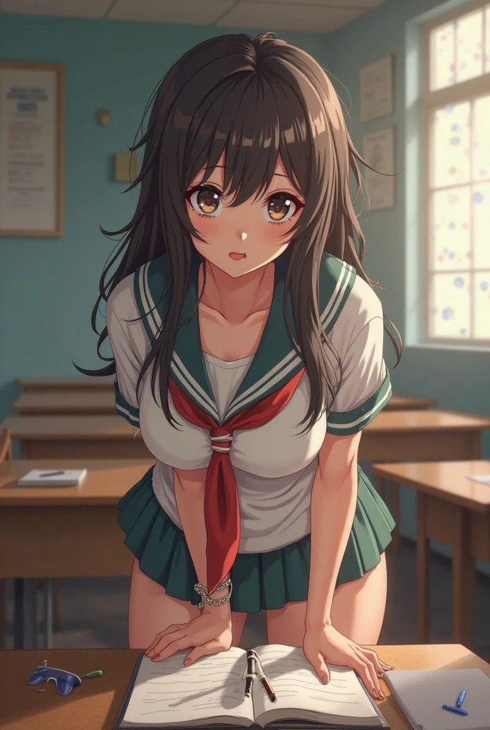 nsfw,alone, (One girl), Elementary school girl,8-year-old, (naked), (全naked),  sexy, (Cowboy Shot),  ((Put your arms behind your head)), classroom, With a girl：Her hair is long and black, Her face is round and cute, Black Hair, Low twin tails, (Are standing),Shy, Embarrassing,(Pussyメコスジ:1.0),((pussy,Female organ,Pussy)),from below,