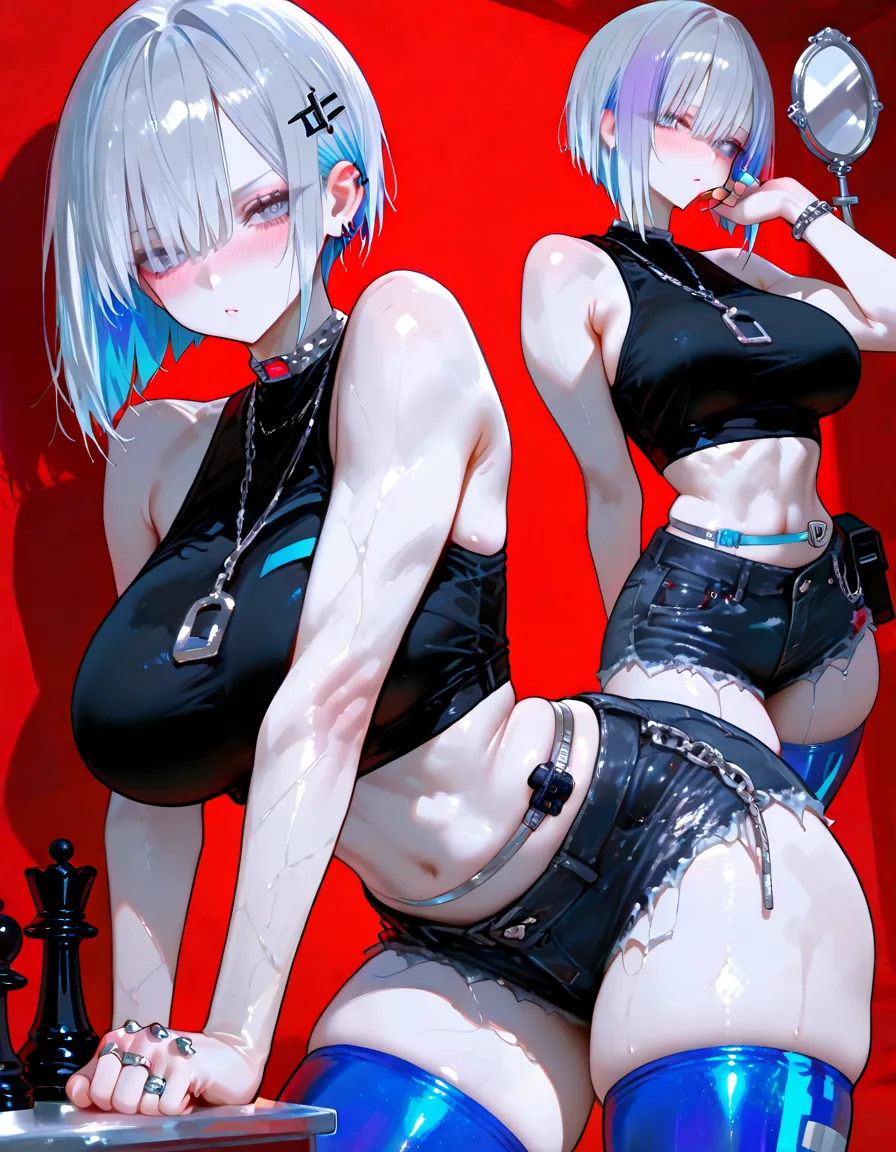 2 cute boys, 8 y.o.. ceatiful childs bodies. delinquent street punk in emo style clothes holding up the middle finger, looking at viewer, , bob cut, (sidelocks:1. 3) , tongue out, closed mouth, squatting, torn clothes, piercings, jewelry, tattoos, observatory, finely detailed background, amazingly intricate background, incredibly absurdres, best quality , exposed pussy, sexy hot body, ????, NSFW, nsfwem, masterpiece-anatomy-perfect,