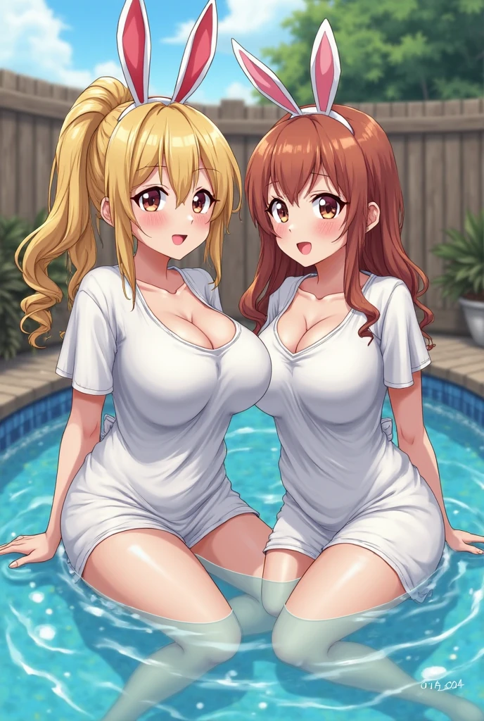 (I'm embarrassed and scream、close both eyes)、Poolside,blonde.Drooping eyes.black eye.(big breasts:1.3)、RED bikini、(((Completely naked)))、Anime style 、smilecoloring),blonde.Drooping eyes.black eye.big breasts,long hair、(one-piece tan:1.2), swimtan,