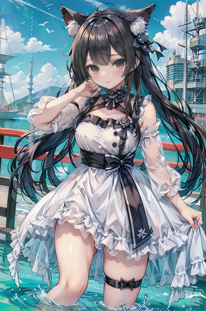 (lingerie:1.3), Takanobu Fujiwara(Takanobu Fujiwara)Digital rendering is, Pixiv, Rococo, ビクトリアゴシックLolita Fashion, Lolita Style,Lolita Fashion, one piece,She is swimming in the lake,petticoat,Spread your legs, (Detailed description of the garment), cold, White skin, (Detailed explanation of teak), 1080P,8k wallpaper、Highest quality