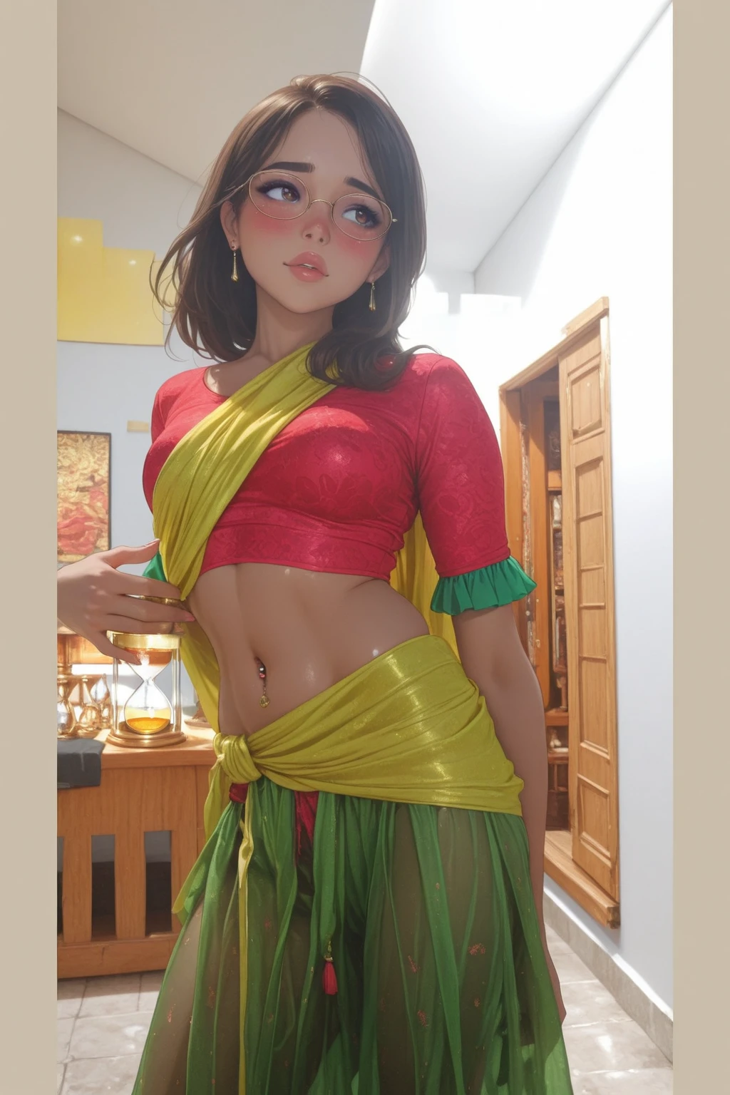 There's a woman in a tutu and a green skirt, Roupa rave ousada, roupa rave, 18 anos, imagem de perfil, 1 6 anos, roupa rave selvagem, roupa rave bonito, foto de perfil, by Amelia Peláez, menina doce, Decora Inspirado, she is dressed as a belly dancer, foto de perfil, roupa rave divertida