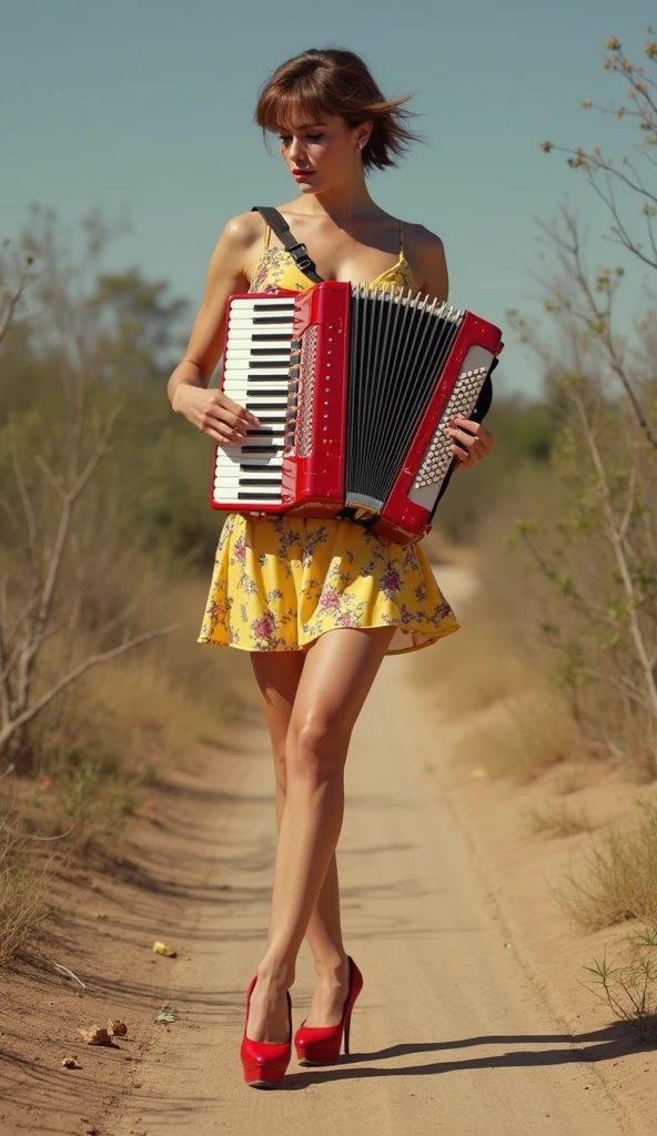 arafed woman sitting on a suitcase with a small accordion, in the countryside, on a field, Anna Nikonova aka Newmilky, on a sunny day, Dasha Taran, Alina Ivánchenko, in harmony with nature, flat at the bottom, beautiful dolphin, Alexey Egorov, in the yard, Yulia Gorokhova, ekaterina