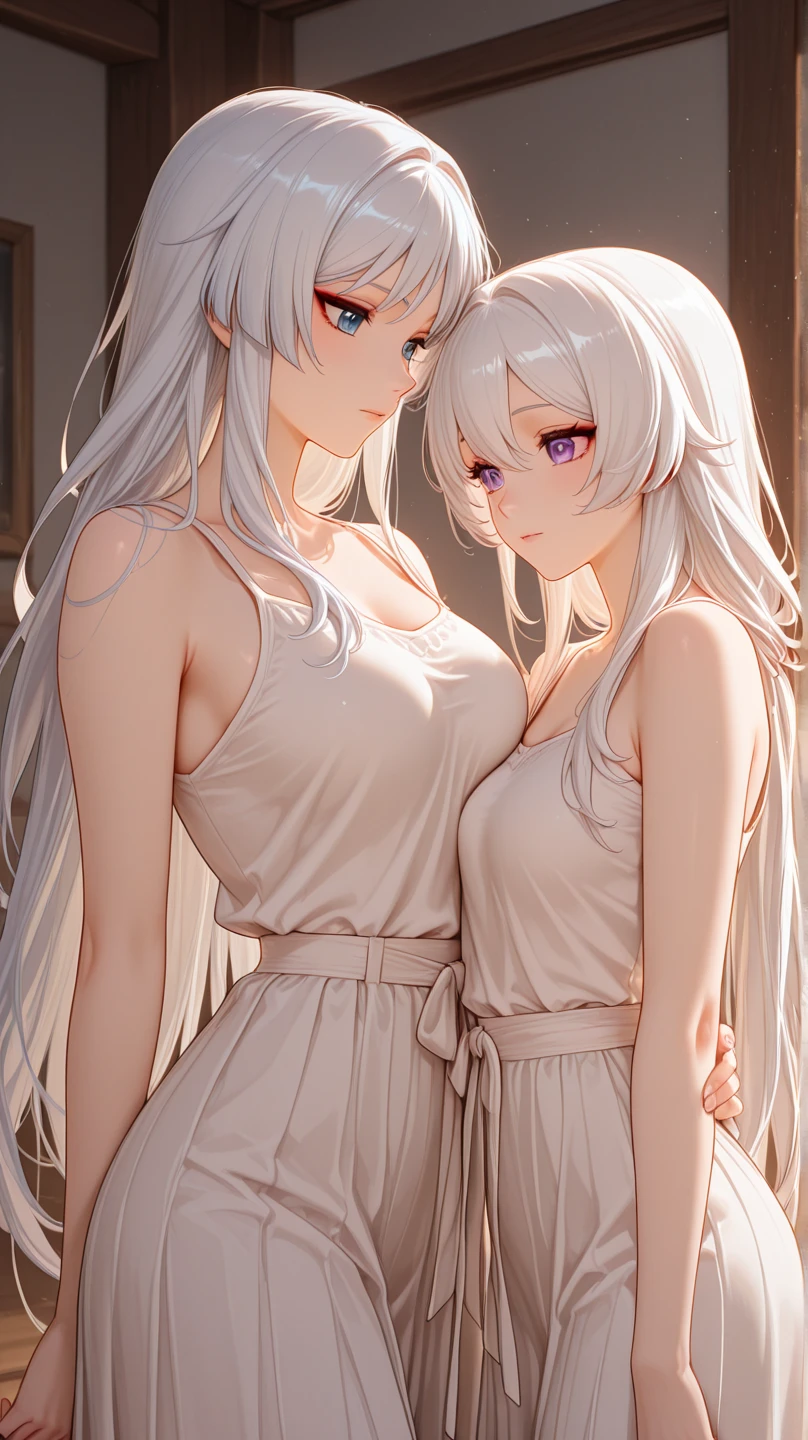 masterpiece, best quality, movie still, 1girl, cloud girl, floating in the sky, close-up, bright, happy, warm soft lighting, sunset, (sparks:0.7) 
Silver long straight hair, hair strictly cutted, hair strictly straight, bangs strictly straight
(((Heterochromia eyes)))
(((Red light rose right eye)))
(((Silver green left eye)))
(((High detailed eyes, high detailed face, high detailed hair)))