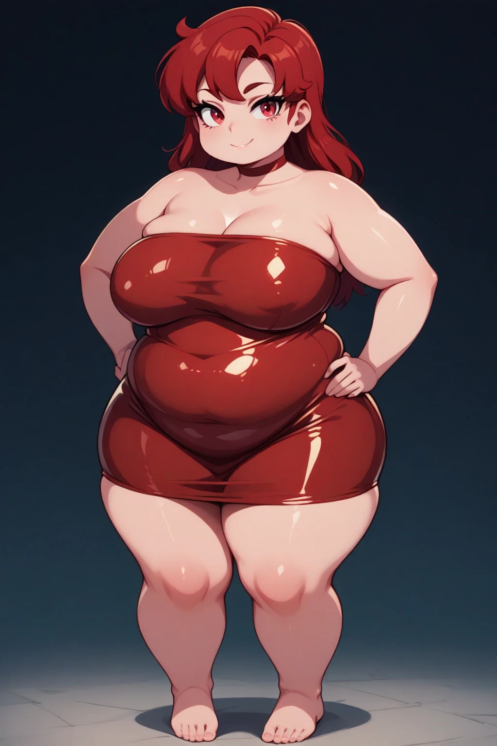 Full body portrait photo of anime bbw girl in red bikini with long hair and big breasts, very fat curvy body, wide waist and wide hips, rounded and beautiful face, very similar portrait of Asuka Langley Soryu, Asuka Langley, female anime character, beautiful girl from Evangelion, style of Junji Ito, Asuka from Evangelion, Cel shaded anime