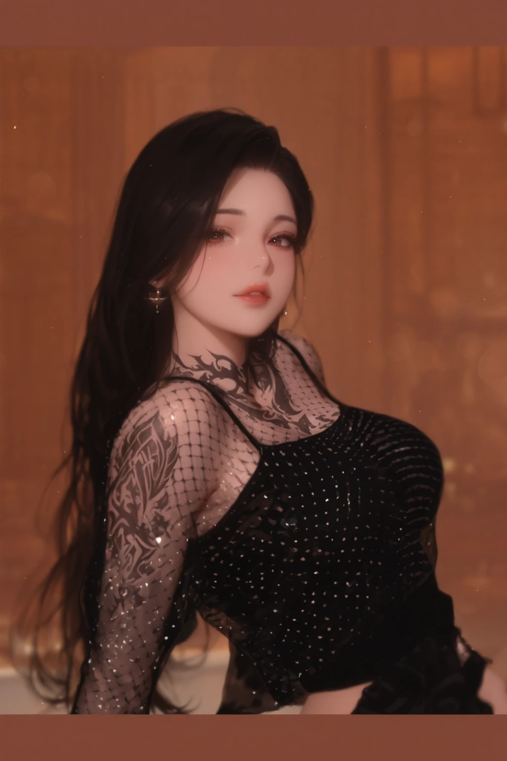 Gigantic breasts, large areole, puffy nipples, breasts out, dedicated fishnet, garter-strap, skindentation, nsfw