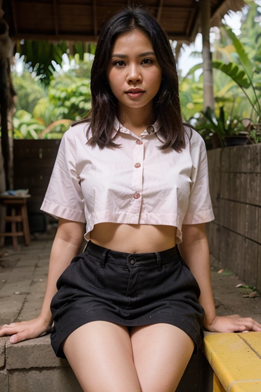 Indonesian face guy, wear skirt, guy sitting on chair, open leg apart, seeing panties on skirt, visible panties
