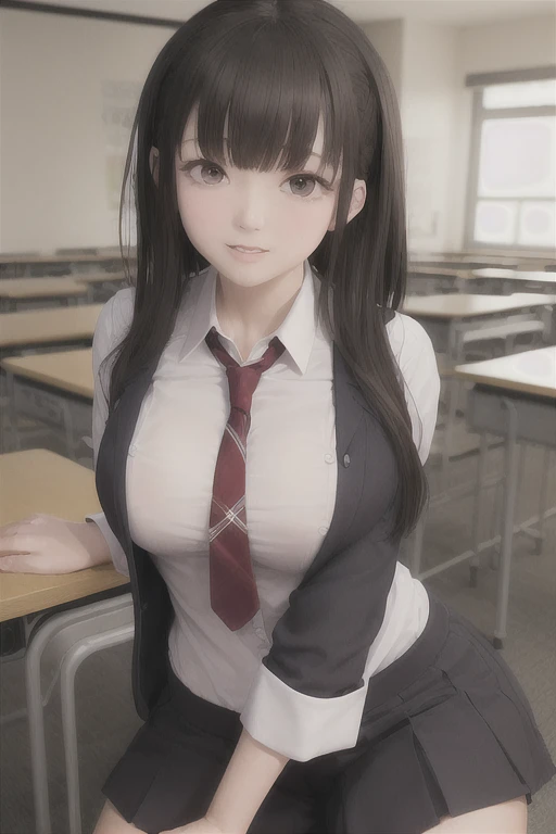 masterpiece, best quality, (1faceless boy:1.3),(boy grabbing breast:1.1),1girl .(school uniform:1.2), black long hair,brown eyes,(classroom:0.8), (sunset:0.7),(medium breasts:1.4), (sad smile:0.8)