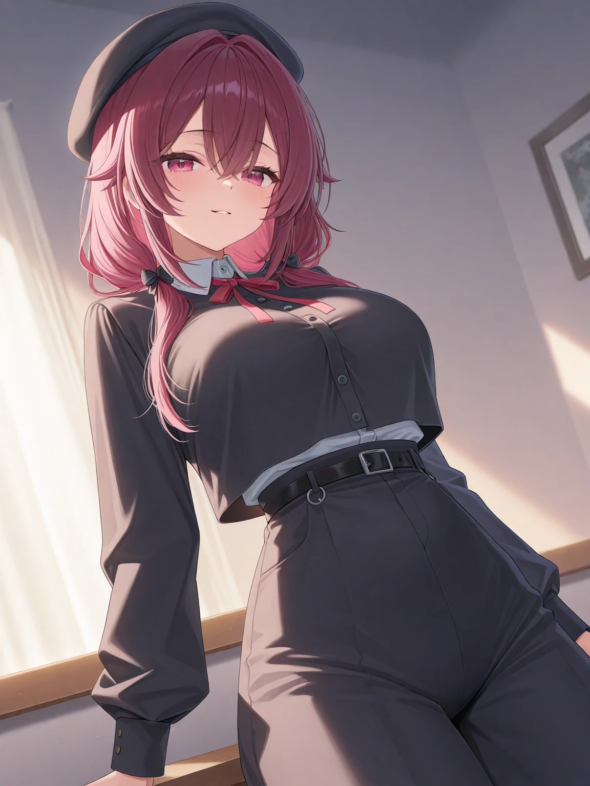 Real Mix、unreal engine 5, 100 floors, super detailed, High quality、textile shading, beautiful and fine eyes, 4K, 8K, 16K, amazing, sharp, realistic, overall details、detailed face and eyes、、super big breasts, belly button, (((Estrus, Vulgarity, Ahegao, sweat, Shiny skin、oil skin、shiny skin、,steam,lover time, Lower grade)))
、an evil smile、grin, skirt, (underboob:1.2), evil smile, mine makeup、Mine Fashion、ミニskirt、fishnet tights & garter belt, 黒い髪とmine makeup、midnight、atmosphere of the night、dark、No light、bedroom、bright red sheets and bed、