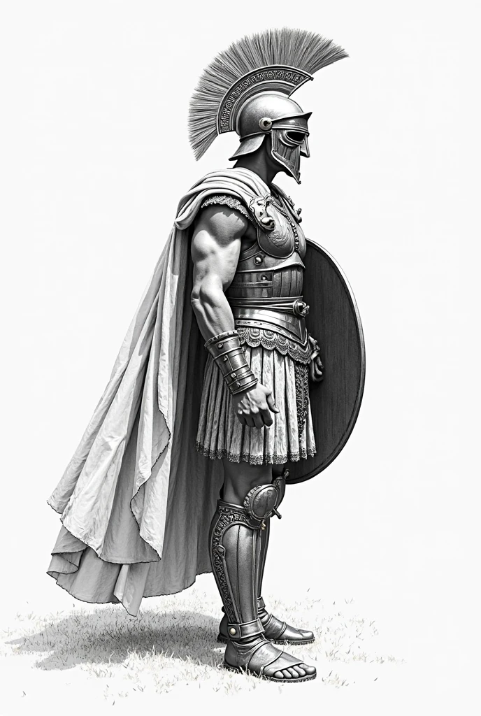 Grecian marble statue, nubile male hoplite warrior wielding his spear, action pose