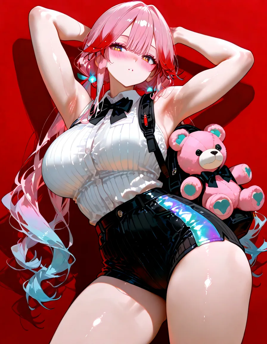 Asuka Langley, cameltoe, blush, cleavage,glowing aura, natural light, masterpiece, glossy skin, juicy lips ,long hair, cute, kawaii, adorable, reaching up, adult, cuddle, kawaii clothes,random hair style,sexy, hot, , random expression, blonde hair, ((pink highlights in hair)), pink eyes, purple bunny ears, bonfie, smirk, glasses, pigtails and braids, cleavage, bright pink eyes, ((from below))), evil, latex, hand reaching towards viewer, hand out, arm our, puckered lips, juicy lips, biting lips,bimbo, hour glass, bindage, ((furry))