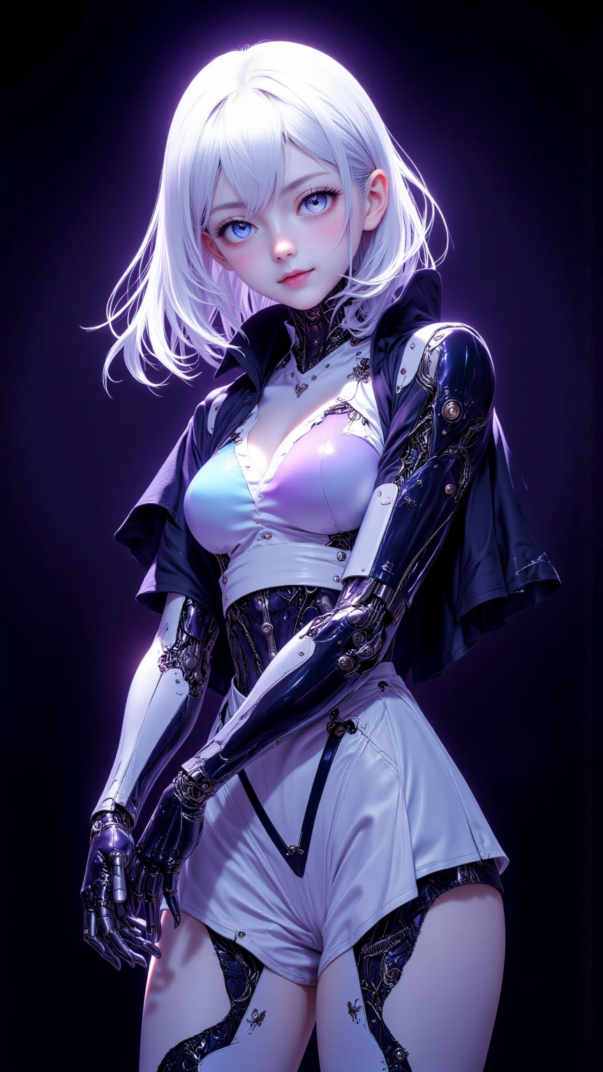 ((best quality)), ((masterpiece)), (detailed), high quality, Perfect body, perfect face, white hair, looking at camera, woman, black tights, Lower chest, camel toe, Sexy, Thermal, Thin, Slim, Hourglass figure, Create background