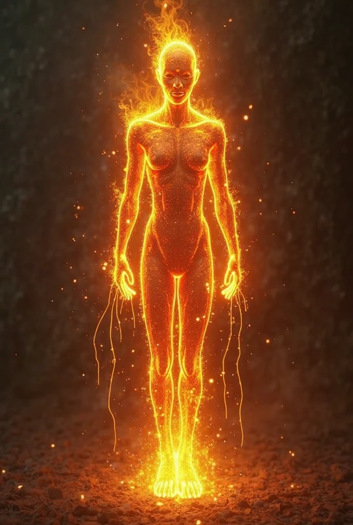 desenhando uma silhueta escura de corpo humano feminino, sem rosto, with a ruby-colored vortex in the navel
. arte espiritual.. 4K 3D.