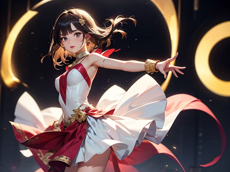 (masterpiece)、(highest quality)、 Super detailed、fine、Magical girl、beautiful girl、transformation heroine、beautiful、18-year-old、Estrus、D cup、well-shaped breasts、beautiful breasts、solo、full moon、slave collar、raise right leg high、ballet、shackles、fetters、Magical girl衣装、whole body、standing posture、white leotard skirt、thin leotard skirt、sheer leotard skirt、racy leotard skirt、high leg leotard skirt、See-through、nipple erection、Transparent nipples、silver hair、Platinum Hair、Ally of justice、Rin々Shii Pose、Right half exposed、ribbon on right nipple、Holy sword in right hand、Magical light on the left hand、dark night、shining tiara、smile、halo