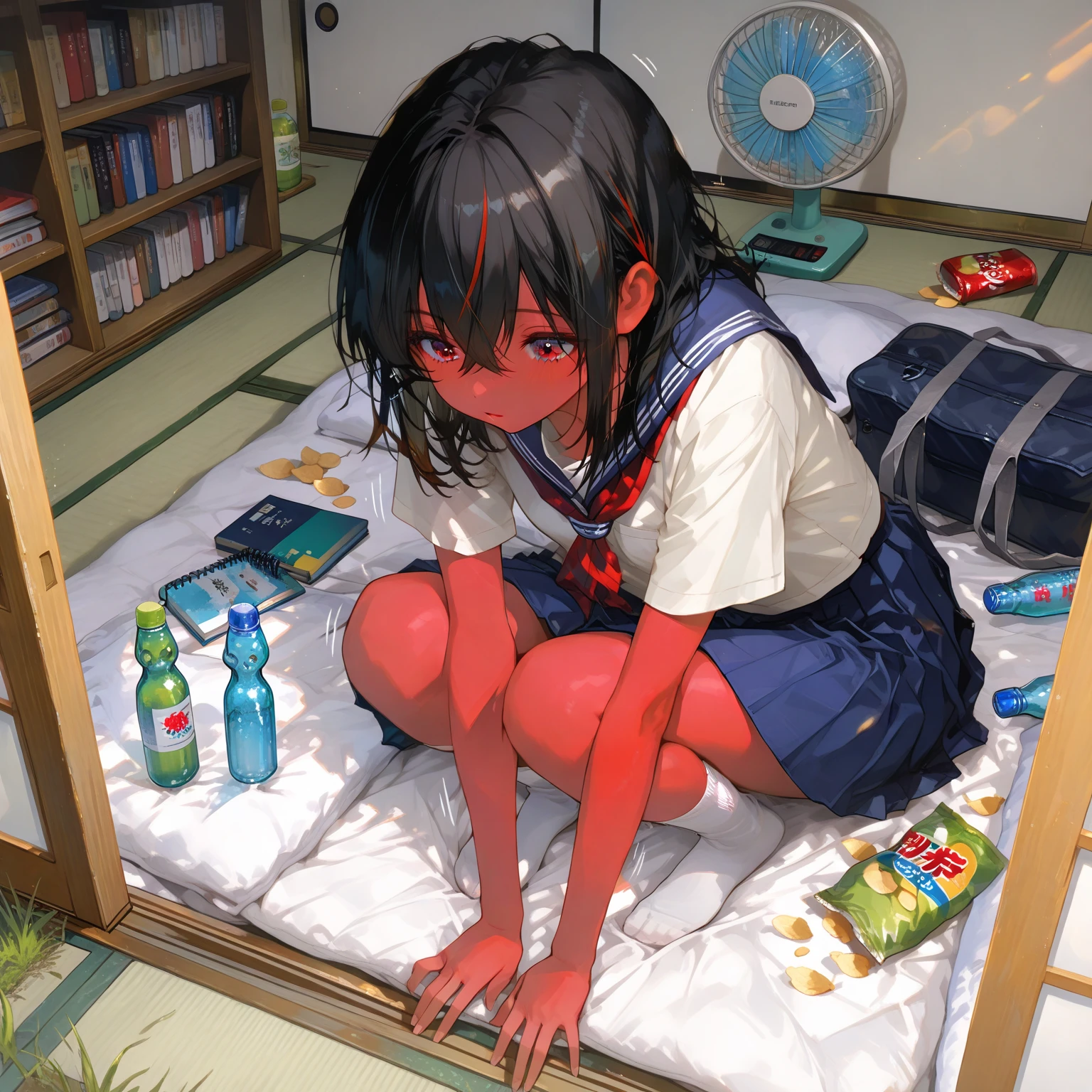 Primary school student. loli.. Agriculture. Plowing the soil with a hoe