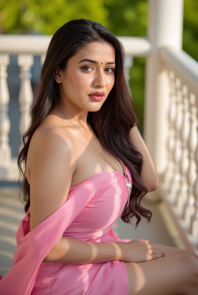 a woman in a pink dress posing for a picture, dressed in a pink dress, wearing a pink dress, sexy girl, indian, pink dress, 1614572159, pink body, tight dress, tanned ameera al taweel, indian super model, sexy dress, violet myers, seductive lady, yamy yamy, big , cleavage show