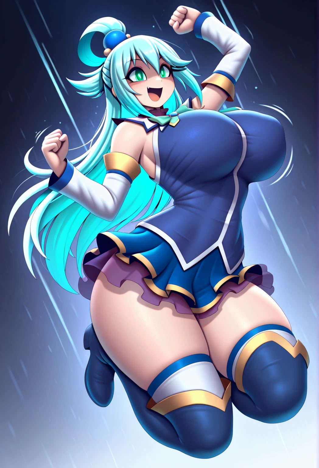 thunder magic, goddess of thunder, large breasts (G size), shark girl, electricity magic, little clothes
