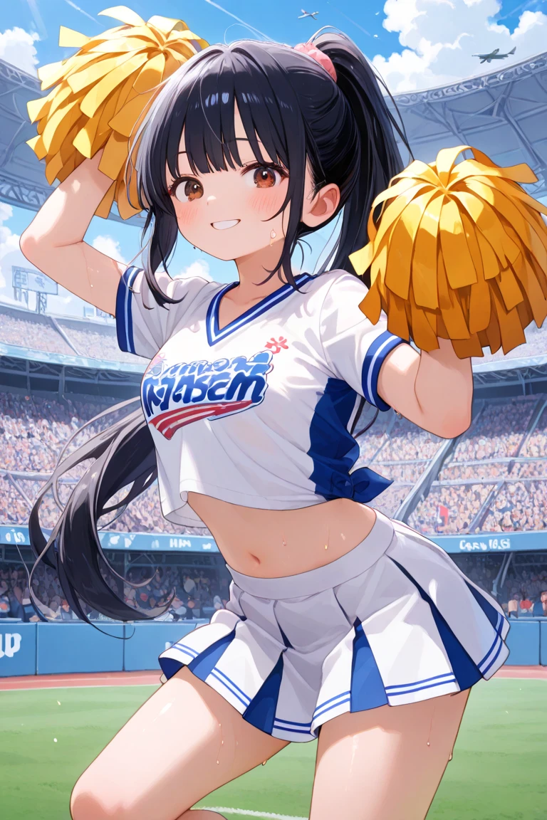 Cheerleader beautiful girl Black Hair Short Bob hair band mini skirt White panties Beautiful breasts baseball Ground A packed auditorium