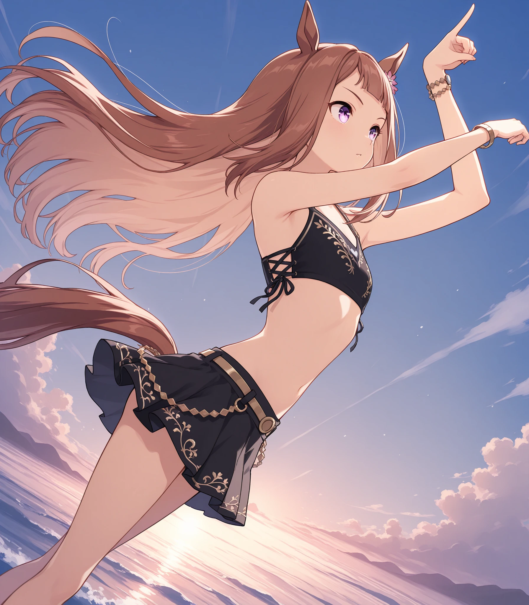 (Chibi Chibi: 1.3), Solo, Full Body, Glossy Black Bikini, Combat, Highly Detailed Face, (Smile: 1.3), Lively, (Gravure Pose: 1.4), Beautiful Detailed Eyes, Look Up, (Eye Match), Light Brown Long Hair, Cat Ears, Neon, Masterpiece, Top Quality, Highly Detailed 8k Wallpaper