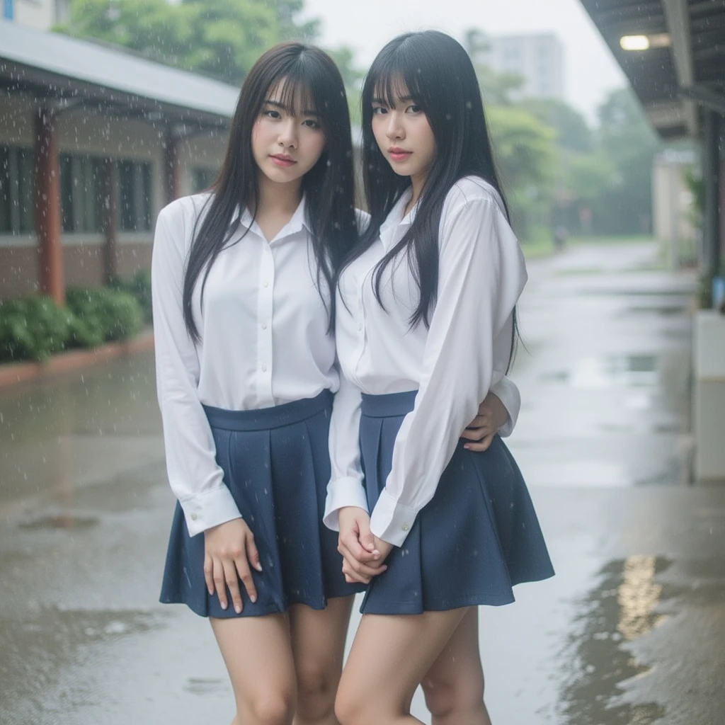 songkran,Wet roads , soaked through,drenched, Dripping, Wet Face,Wet clothes, Wet Skin, Wet Hair,A young woman with a cute face like an idol,chest,((chestの谷間)),business suit,mini skirt,cling,RAW Photos,Genuine,Genuine,High resolution,RAW Photos,masterpiece, Genuineistic, beautiful