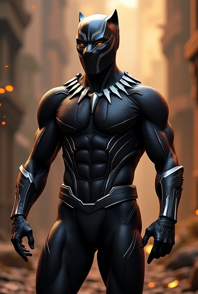 Black panther with a control and chains on