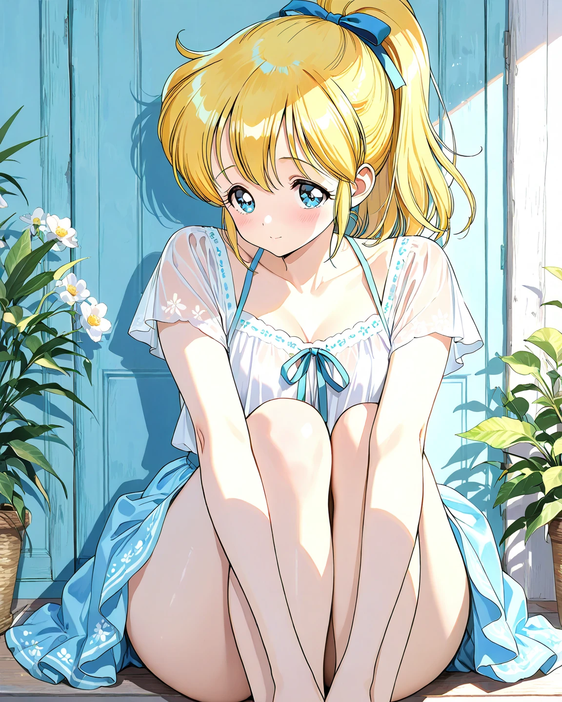 score_9, score_8_up, score_7_up, 1 girl, 1 man, nipples, sex, vaginal, lingerie, camisole, nightgown, sheer bra, thong aside, lace trim, lumine from genshin, collarbone, detailed background, flowers, fish bowl, window, vines, happy, perfect anatomy, looking at viewer, pussy juices, side view, pubic hair