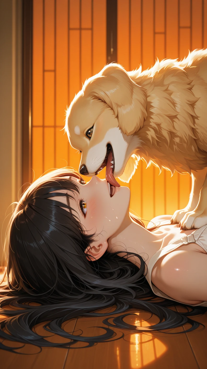 naked girl having sex with dog penetrating her vagina
