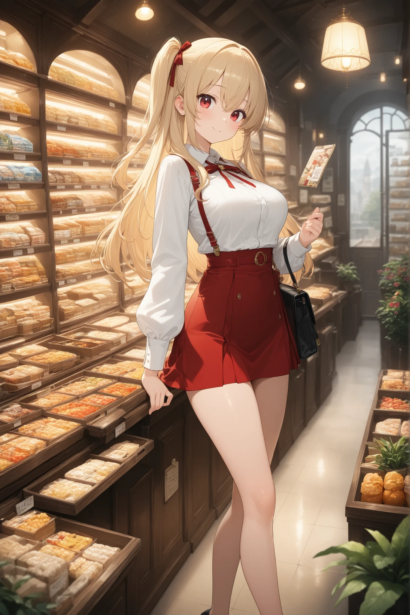 A girl walks through the Great Shop in a beautiful outfit, masterpiece,