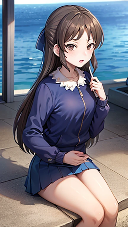best quality, extremely detailed,anime style girl,long hair down to the waist, straight hair, ((dark black hair with bluish)),braid,beautiful detailed eyes, pinched eyes, (dark blue eyes),huge breasts,curvy,colorful casual clothing,Clothing with complex patterns,hair ornament,((((night pool)))),cool expression,dynamic angle