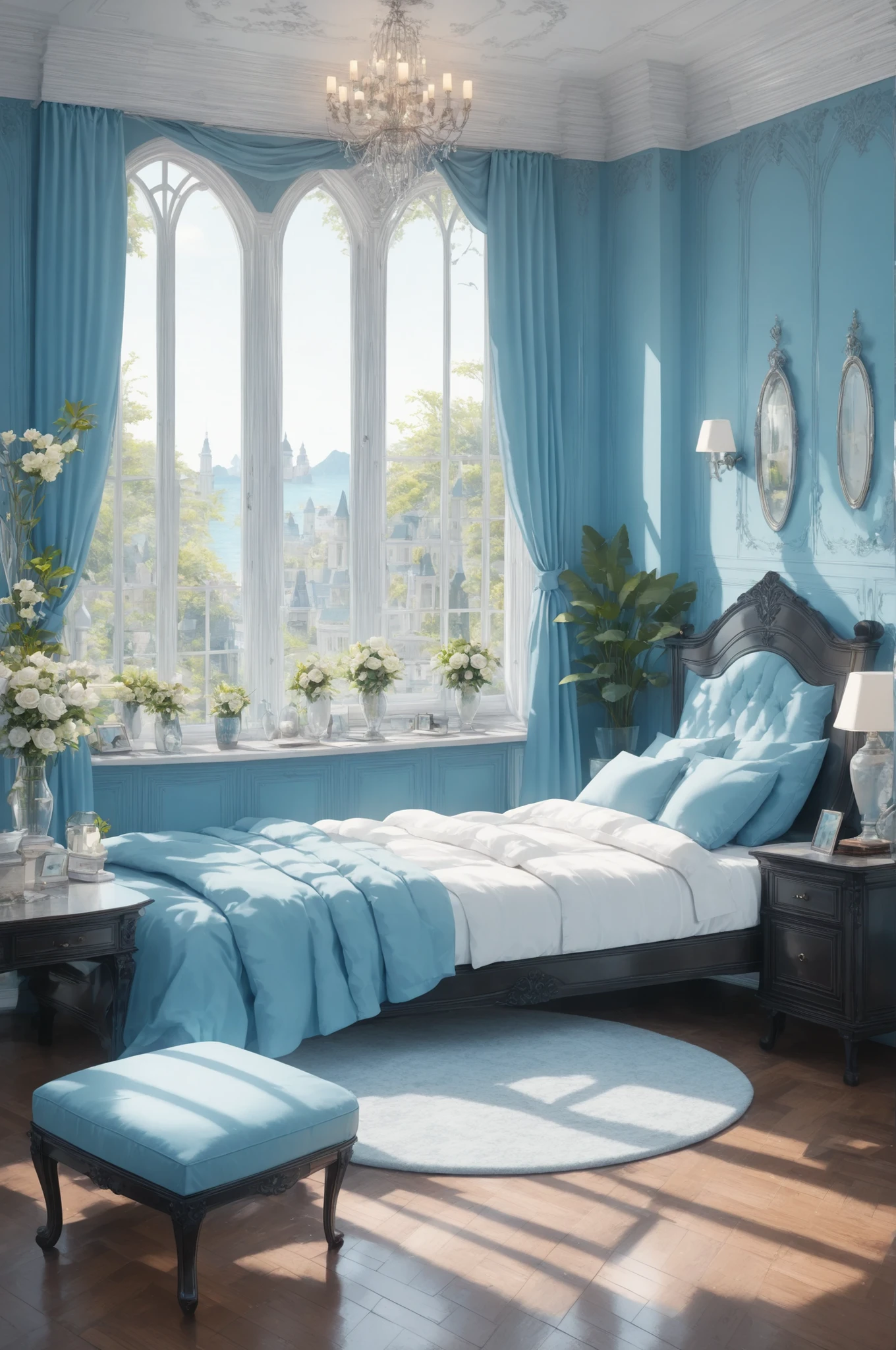 Beautiful Bedroom Background High Quality Details, clearly, masterpiece,