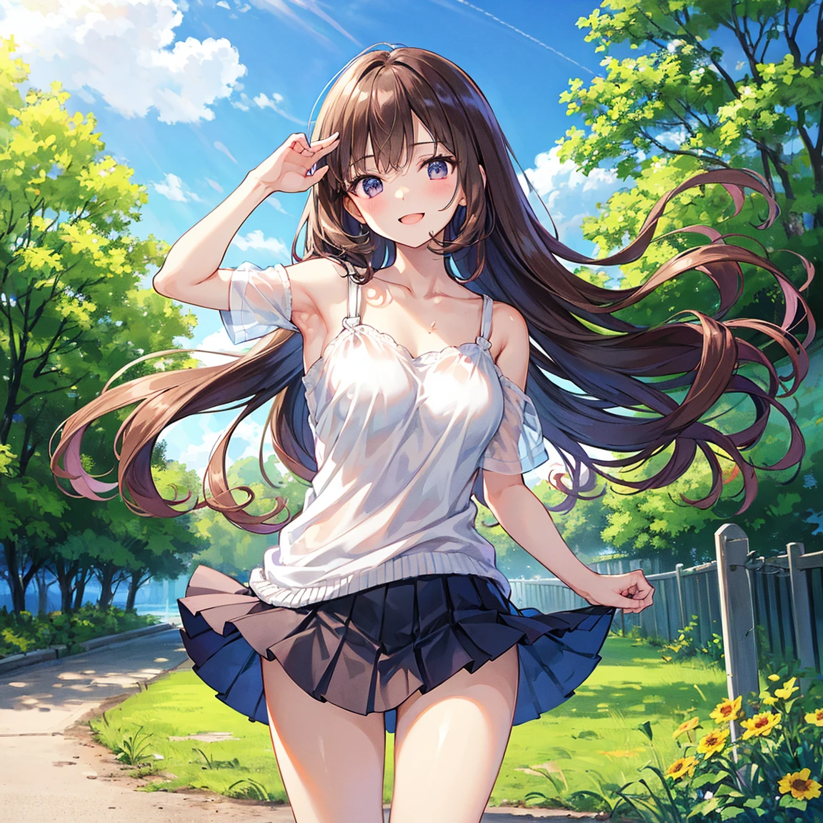 (masterpiece、highest quality、High resolution、Realistic photo、Real looking skin:1.1)、
(Women lift their skirts and take off their panties々I am showing it to:1.8)、
(She is standing:1.8)、
(A provocative, smirking expression:1.5)、
(She is wearing a white sleeveless turtleneck sweater:1.8)、
(She is wearing a grey pleated mini skirt.:1.8)、
(I'm wearing black mid-length boots:1.8)、
(The panties are made of black lace with a pattern.:1.5)、
(She has long brown hair.:1.5)、
(The location is the grassy area of Spring Park.:1.5)、
1 Japanese Girl、solo、Full Body Esbian、Beautiful Eyes、Shining Eyes、Shining thighs、NSFW