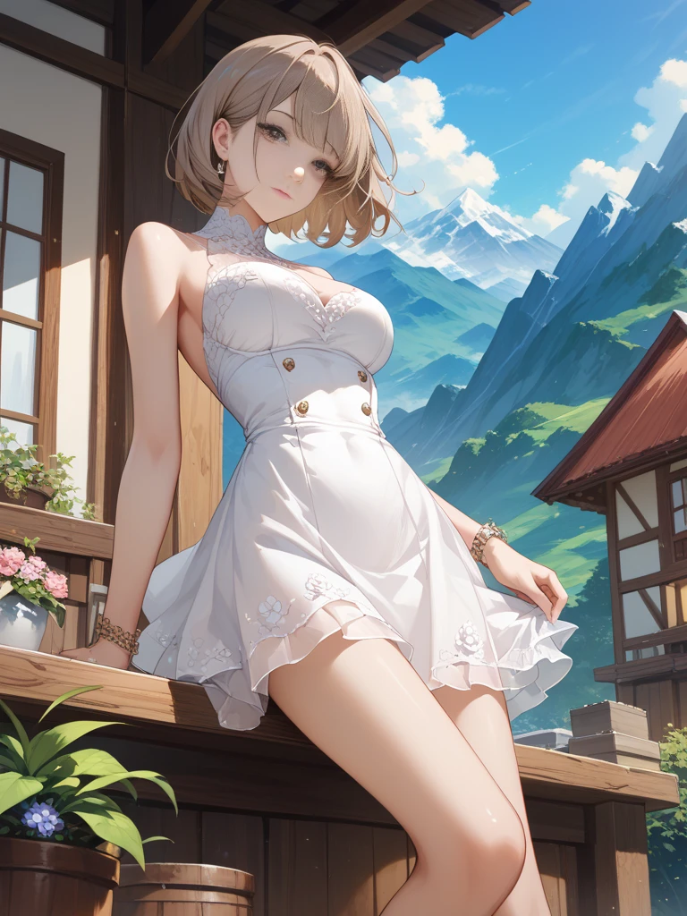 masterpiece, best quality, detailed, pov, 1girl, serena, confused, standing, white lace lingerie, clothes with transparencies, grassy field, distant mountains background,