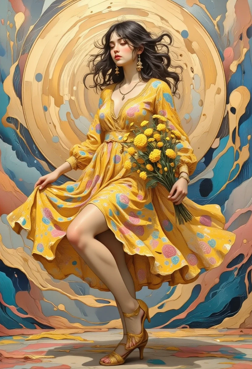 (masterpiece:1.4), (high-quality, high-definition, high-resolution), Realistic style, (primary warm vivid color palette),a beautiful woman closed eyes,wears warm pajamas, huddled under blanket made from real thousands colourful flowers in bed made of  real thousands colourful flowers too in room full with colourful flowers, (wrapped in a blanket made of real thousands colourful flowers), (richly drawn and delicate)