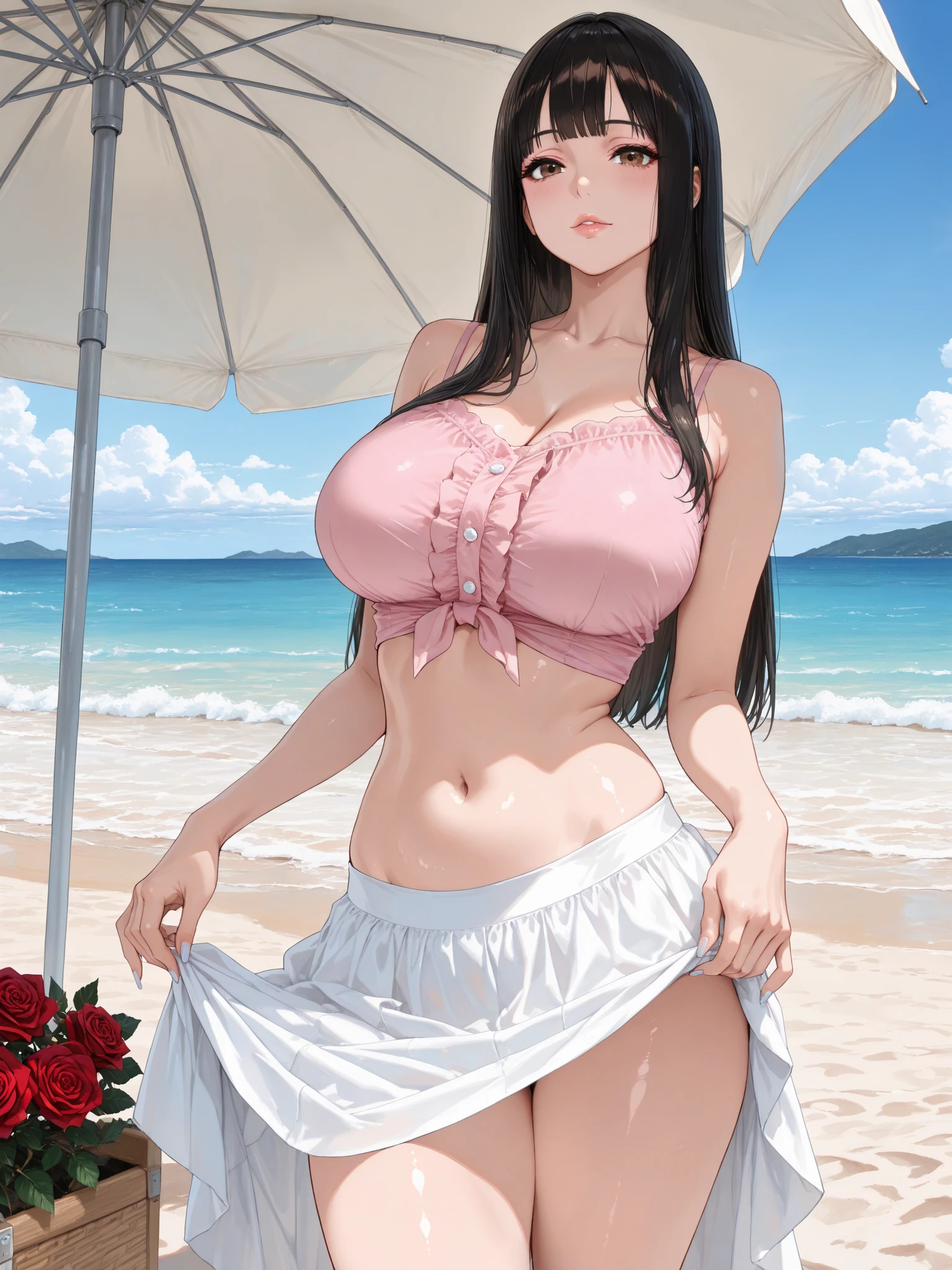 (tmasterpiece, Awesome, peeping at the viewer, Realistis, The whole body is in the shot, on the lap, squatt, brunette color hair, long whitr hair, Thorough, large tall, Force real water, White less cloth transparent mini shirt, White transparent thong, beachside, RAWE is very detailed, ahegao, roll eyes, Be red in the face,, Sticky tongue, Vaginal rupture, Leucorrhoea, very Bigger breasts, Grasp your breasts with both hands,spread their legs, sexually arousing, sexual expressio, Glossy glossy skin。Tongue stock,Makeup,cheerfulness,Reflectors,ahegao,Black eyes,Heart earrings,1,Solo,Female pervert,,Reveals long hair,Dark and shiny hair,Shiny hair,