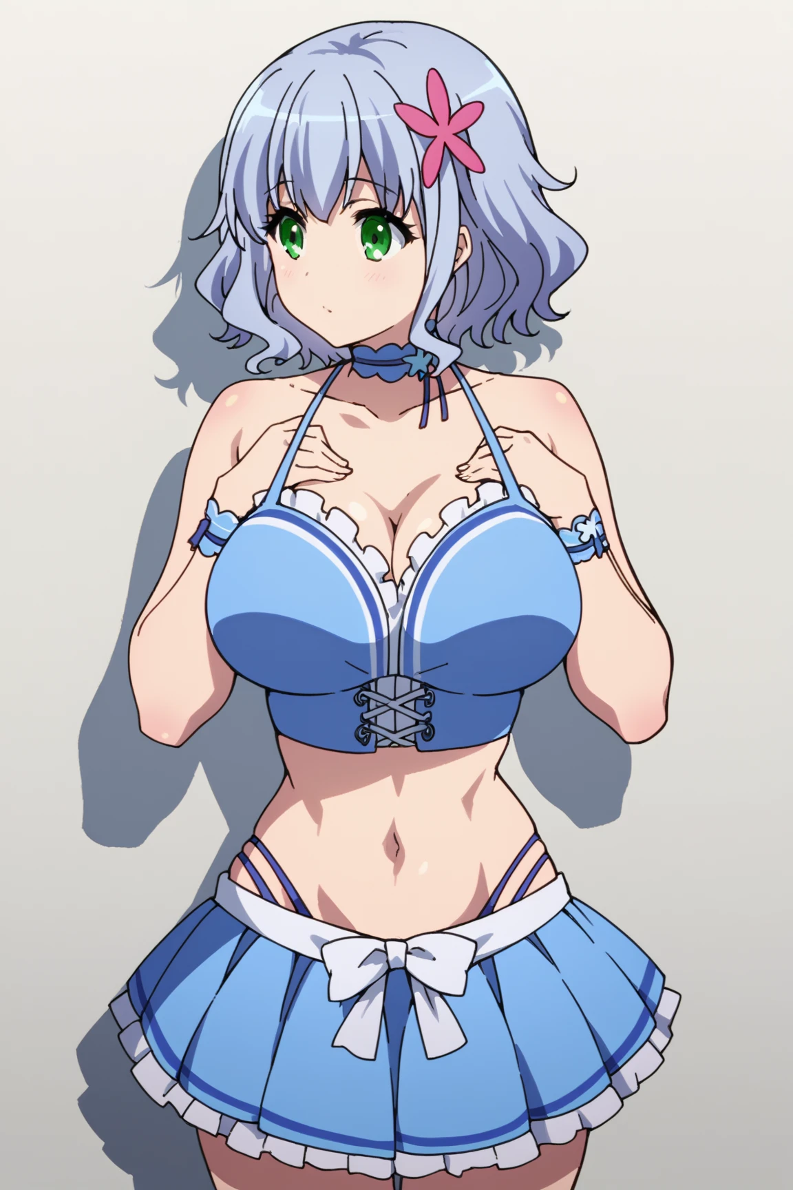 masterpiece,best quality,<lora:ako_(dress):1>,ako, 1girl, solo, halo, looking at viewer, cleavage, hairband, white background, black dress, large breasts, sideboob, simple background, hair between eyes, upper body, bare shoulders, closed mouth, sleeveless dress, bangs, blue dress, bare arms, alternate costume