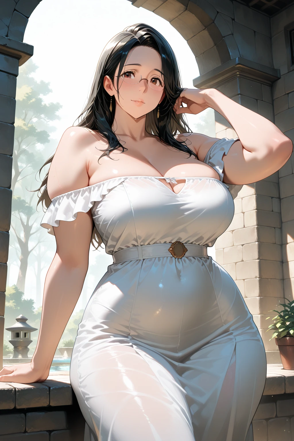 looking at the viewer, seductive smile, Big eyes seductive, dynamic poses, thick thighs, huge breasts, masterpiece, high quality, Ultra HD |, absurd, (PureErosFace_V1:0.7), (Detailed background),
nothing absurd, (camel's paw:1.2), 
absurd, high, best quality, 1girl, long hair, wind, clothes lift, , panties, (print strap dress), eyes closed, mouth open, 
inside, sunlight, large breast, open door, cloud, from below,