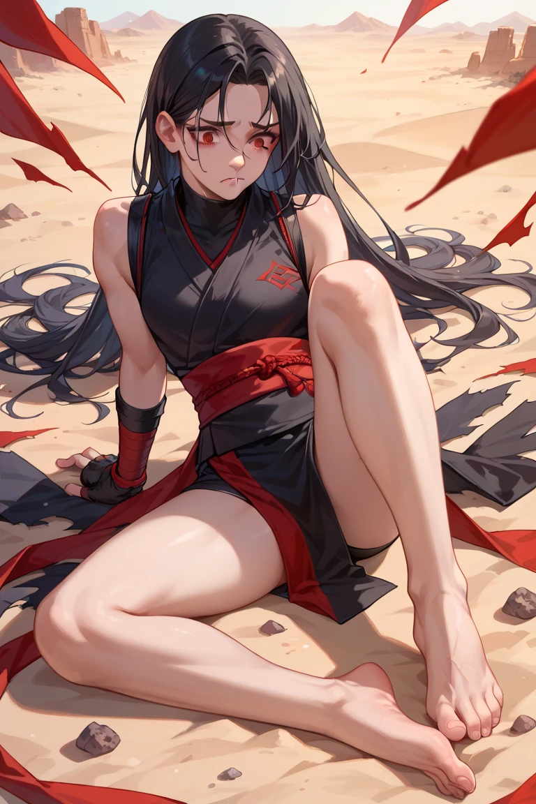Master piece, best quality,(((1girl,solo))),full_body,akame,red_eyes,black_hair,(((very_long_hair))), yellow_hoodie, short _shorts, loose_socks, sneakers,looking_at_me,backgroud_road