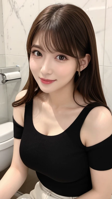 Close-up of a woman wearing a black tank top sitting on a sofa,Portrait Photography, Cleavage,30 years old,Slender figure,Small breasts,Japanese AV actress,Remu Suzumori,Light brown hair,Medium Hair, beautiful south japanese women, ゴージャスなJapanese Model, Beautiful Asian Girl, gorgeous young japanese women, Japanese Model, Cute seductive smile, Lovely lady, Beautiful Asian Woman, With a captivating smile, beautiful young , Friendly and seductive smile, Very attractive and beautiful